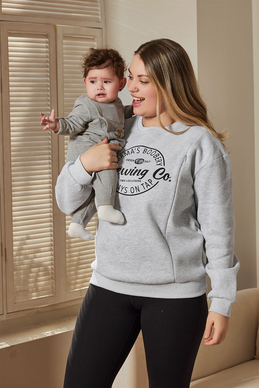 Mama's Boobery Zip Crewneck Breastfeeding Sweatshirt