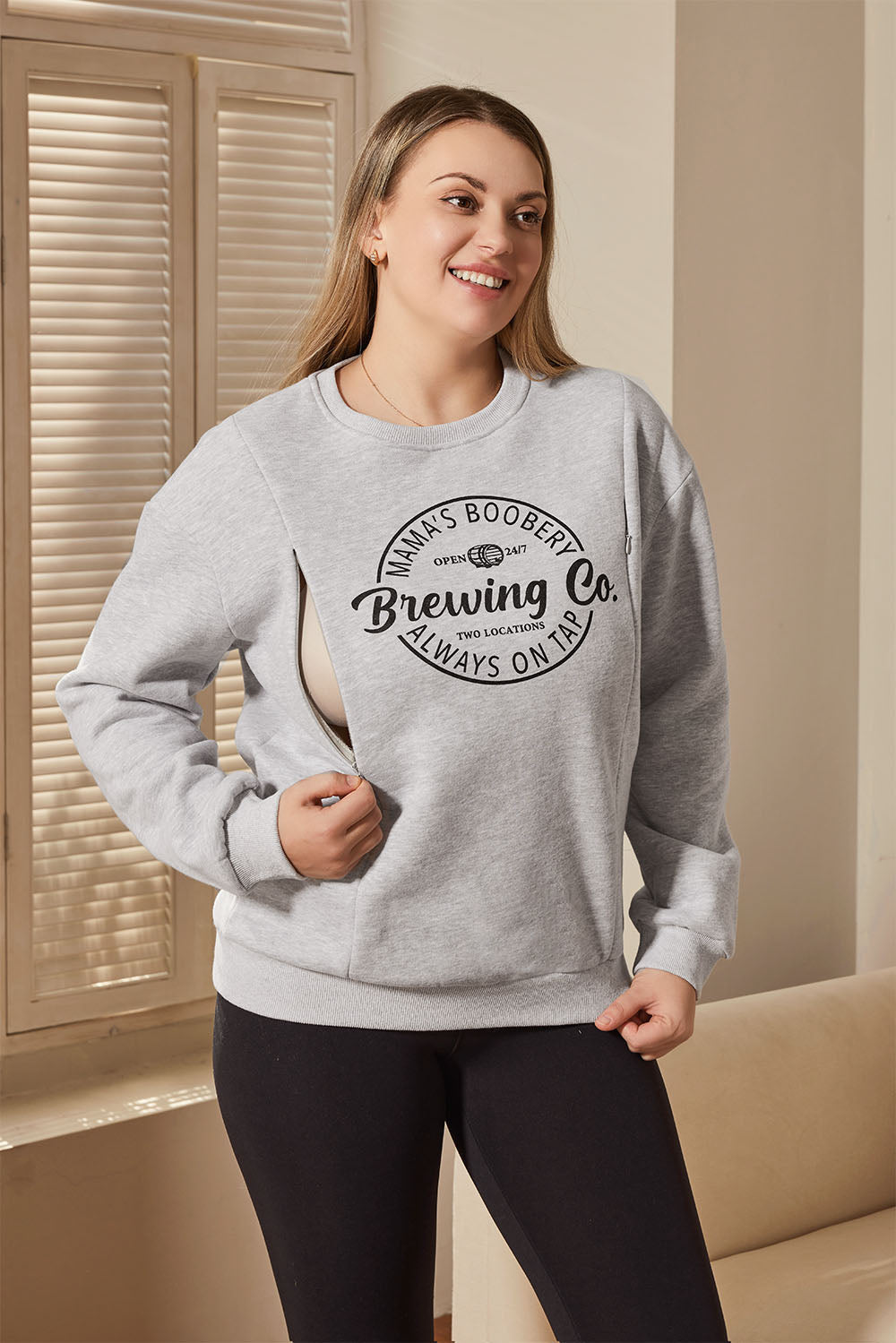 Mama's Boobery Zip Crewneck Breastfeeding Sweatshirt